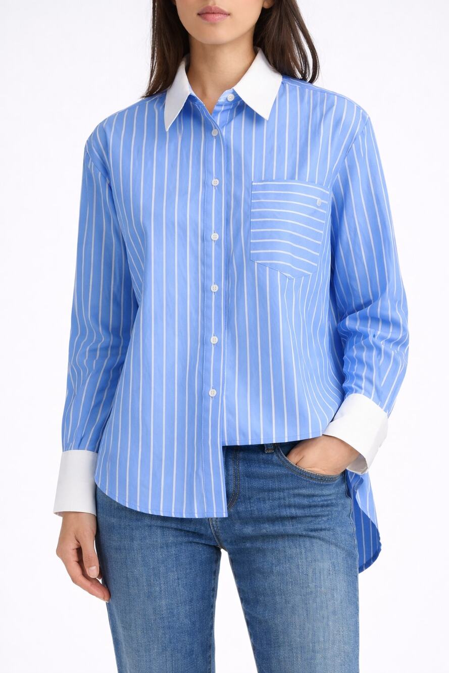 Kaos Italy Striped Button Up Shirt Womens IT 42 US 10 Blue White Stretch Preppy